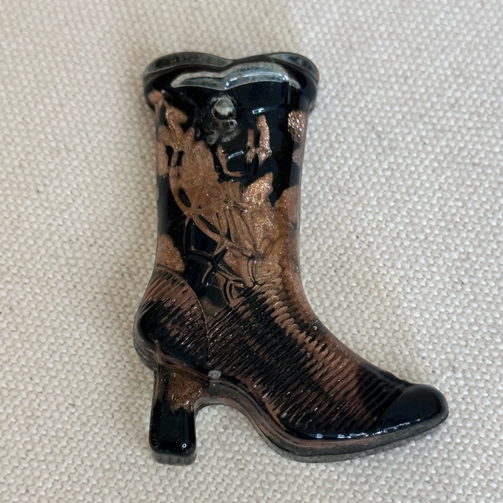 NWT Beautiful Handmade Black & Copper Glitter Murano Glass Boot Pendant